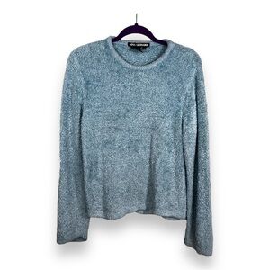 VINTAGE LARGE NINA LEONARD TEAL BLUE FUZZY KNIT SWEATER LONG SLEEVE PULLOVER 90s
